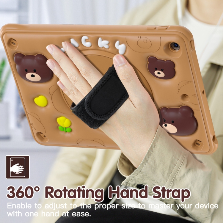 Bear Rotation Kickstand Silicone Hybrid PC Tablet Case For iPad 10.2 2021/2020/2019(Brown) Bear Rotation Kickstand Silicone Hybrid PC Tablet Case For iPad 10.2 2021/2020/2019(Brown)