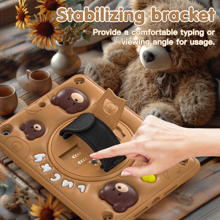 Bear Rotation Kickstand Silicone Hybrid PC Tablet Case For iPad 10.2 2021/2020/2019(Brown) Bear Rotation Kickstand Silicone Hybrid PC Tablet Case For iPad 10.2 2021/2020/2019(Brown)