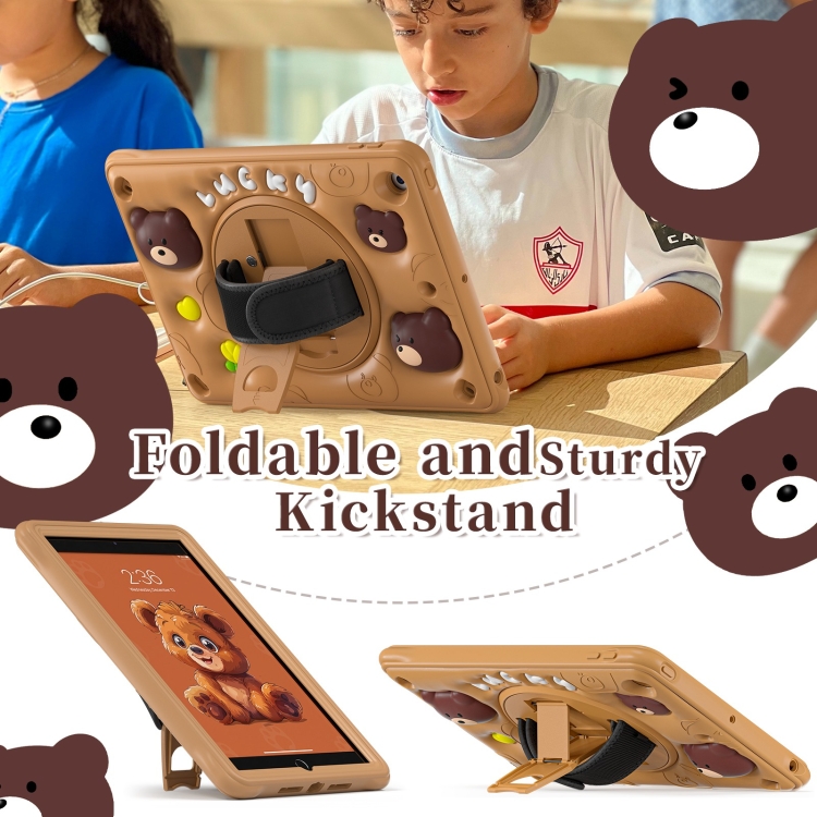 Bear Rotation Kickstand Silicone Hybrid PC Tablet Case For iPad 10.2 2021/2020/2019(Brown) Bear Rotation Kickstand Silicone Hybrid PC Tablet Case For iPad 10.2 2021/2020/2019(Brown)