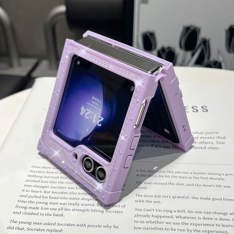 For Samsung Galaxy Z Flip5 5G PC Full Diamond Shockproof Folding Phone Case with Diamond Logo(Purple) For Samsung Galaxy Z Flip5 5G PC Full Diamond Shockproof Folding Phone Case with Diamond Logo(Purple)