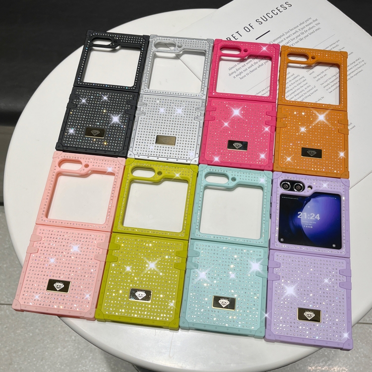 For Samsung Galaxy Z Flip5 5G PC Full Diamond Shockproof Folding Phone Case with Diamond Logo(Purple) For Samsung Galaxy Z Flip5 5G PC Full Diamond Shockproof Folding Phone Case with Diamond Logo(Purple)