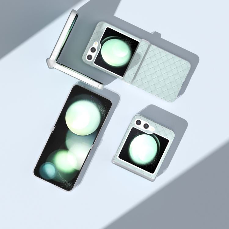 For Samsung Galaxy Z Flip5 5G 3 in 1 Woven Texture Frosted Translucent Frame PU Phone Case(Light Green) For Samsung Galaxy Z Flip5 5G 3 in 1 Woven Texture Frosted Translucent Frame PU Phone Case(Light Green)
