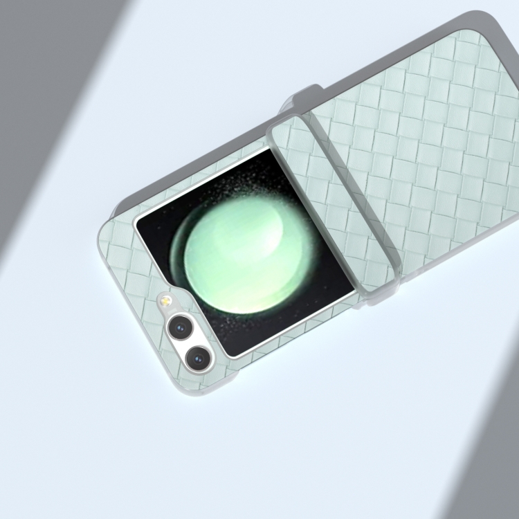 For Samsung Galaxy Z Flip5 5G 3 in 1 Woven Texture Frosted Translucent Frame PU Phone Case(Light Green) For Samsung Galaxy Z Flip5 5G 3 in 1 Woven Texture Frosted Translucent Frame PU Phone Case(Light Green)