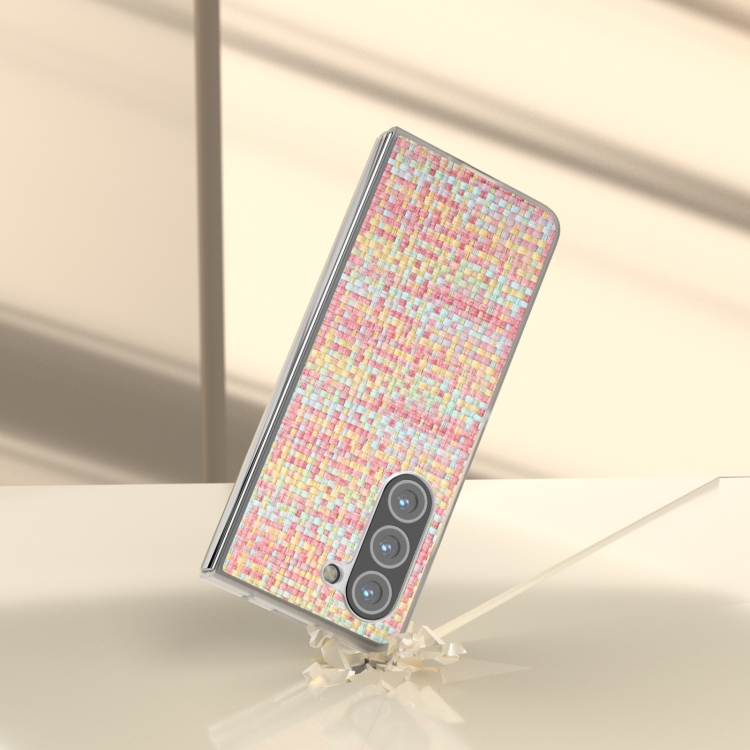 For Samsung Galaxy Z Fold6 5G Colorful Rhombic Texture Frosted Translucent Frame PU Phone Case(Pink) For Samsung Galaxy Z Fold6 5G Colorful Rhombic Texture Frosted Translucent Frame PU Phone Case(Pink)