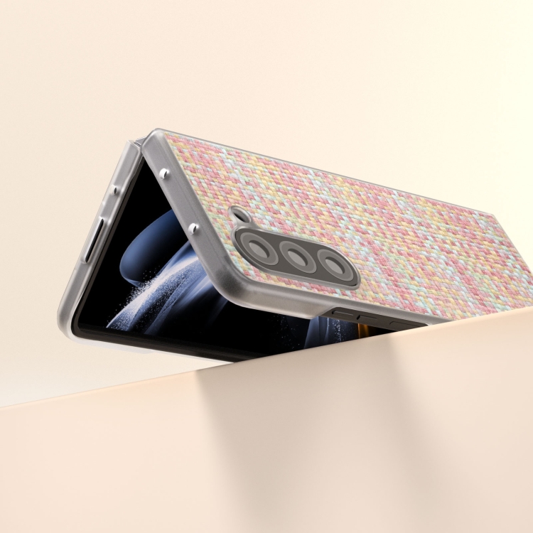 For Samsung Galaxy Z Fold6 5G Colorful Rhombic Texture Frosted Translucent Frame PU Phone Case(Pink) For Samsung Galaxy Z Fold6 5G Colorful Rhombic Texture Frosted Translucent Frame PU Phone Case(Pink)