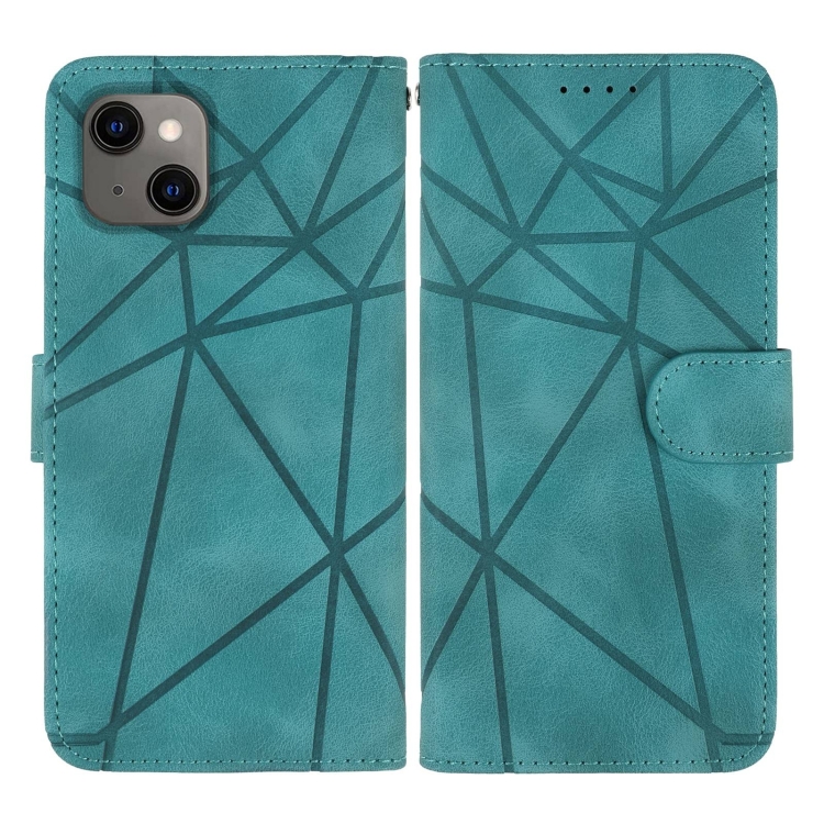 For iPhone 14 Skin Feel Geometric Lines Leather Phone Case(Green) For iPhone 14 Skin Feel Geometric Lines Leather Phone Case(Green)