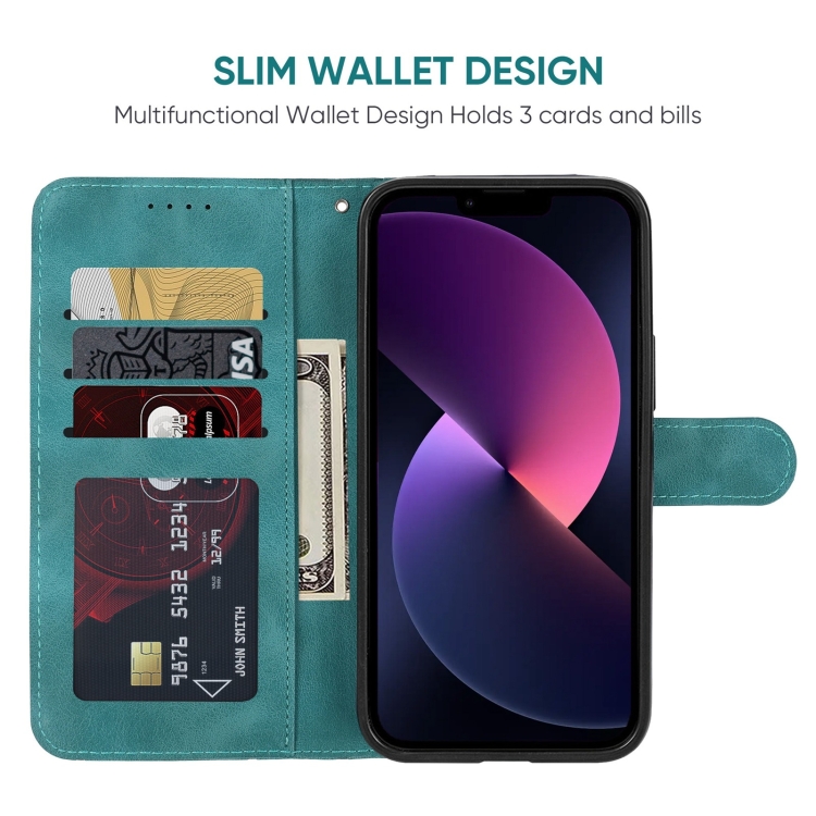 For iPhone 14 Skin Feel Geometric Lines Leather Phone Case(Green) For iPhone 14 Skin Feel Geometric Lines Leather Phone Case(Green)