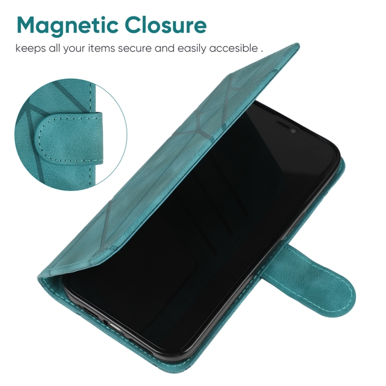 For iPhone 14 Skin Feel Geometric Lines Leather Phone Case(Green) For iPhone 14 Skin Feel Geometric Lines Leather Phone Case(Green)