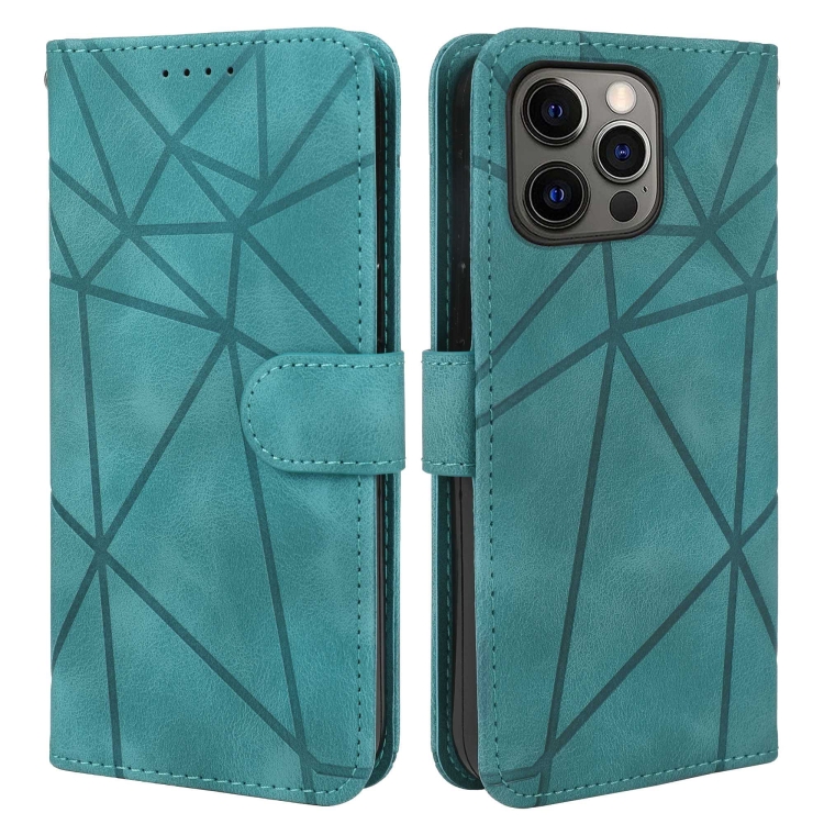 For iPhone 12 Pro Max Skin Feel Geometric Lines Leather Phone Case(Green) For iPhone 12 Pro Max Skin Feel Geometric Lines Leather Phone Case(Green)
