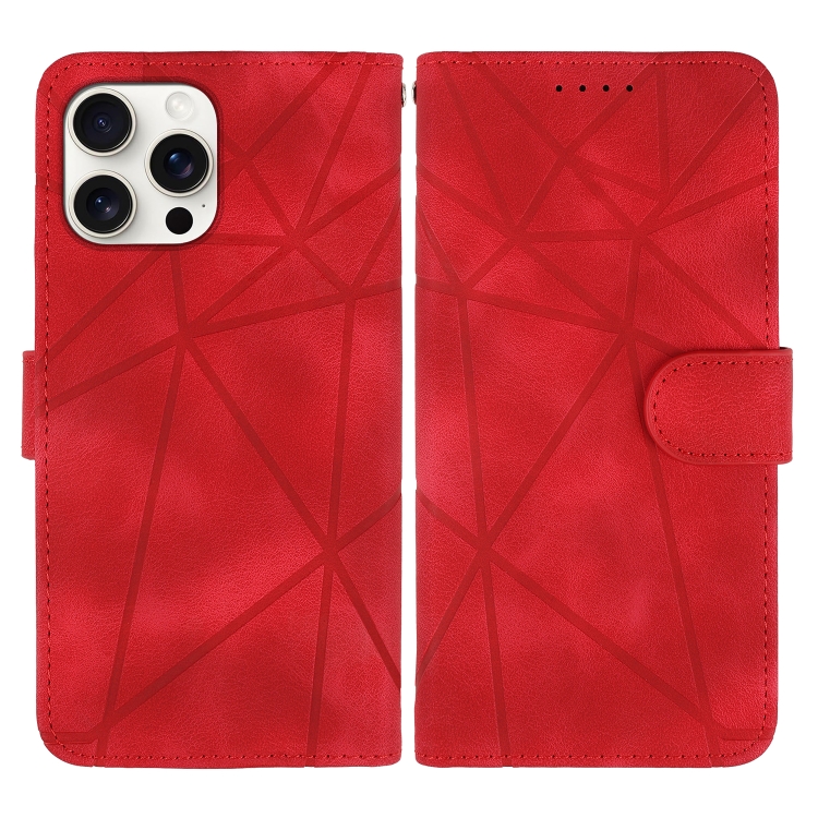 For iPhone 16 Pro Skin Feel Geometric Lines Leather Phone Case(Red) For iPhone 16 Pro Skin Feel Geometric Lines Leather Phone Case(Red)