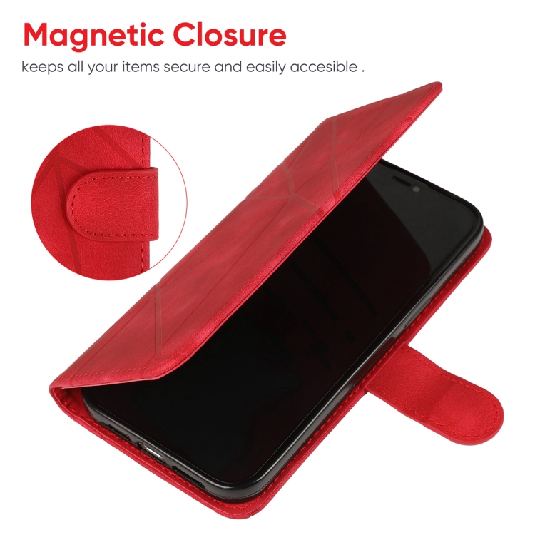 For iPhone 16 Pro Skin Feel Geometric Lines Leather Phone Case(Red) For iPhone 16 Pro Skin Feel Geometric Lines Leather Phone Case(Red)
