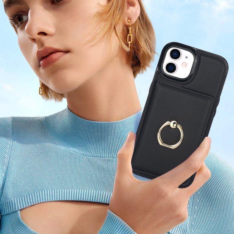 For iPhone 14 Plus RFID Anti-theft Card Ring Holder Phone Case(Black) For iPhone 14 Plus RFID Anti-theft Card Ring Holder Phone Case(Black)