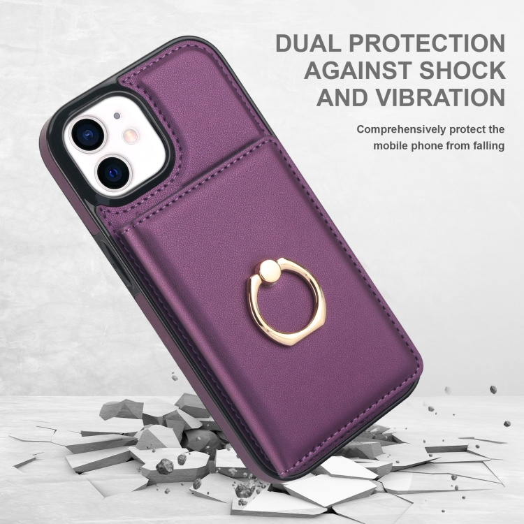 For iPhone 14/13 RFID Anti-theft Card Ring Holder Phone Case(Dark Purple) - 1