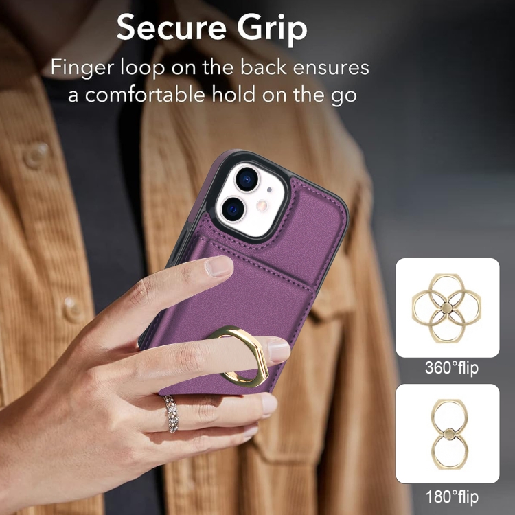For iPhone 14/13 RFID Anti-theft Card Ring Holder Phone Case(Dark Purple) - 2