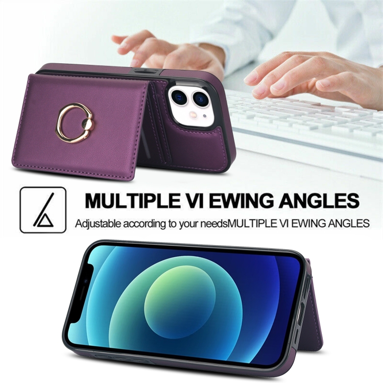 For iPhone 14/13 RFID Anti-theft Card Ring Holder Phone Case(Dark Purple) - 3