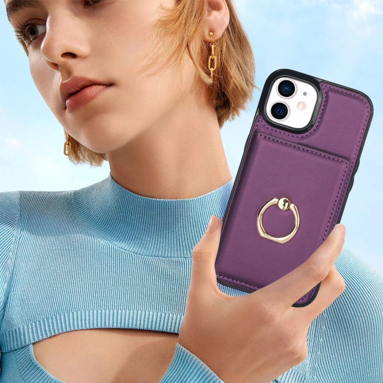 For iPhone 14/13 RFID Anti-theft Card Ring Holder Phone Case(Dark Purple) - 6