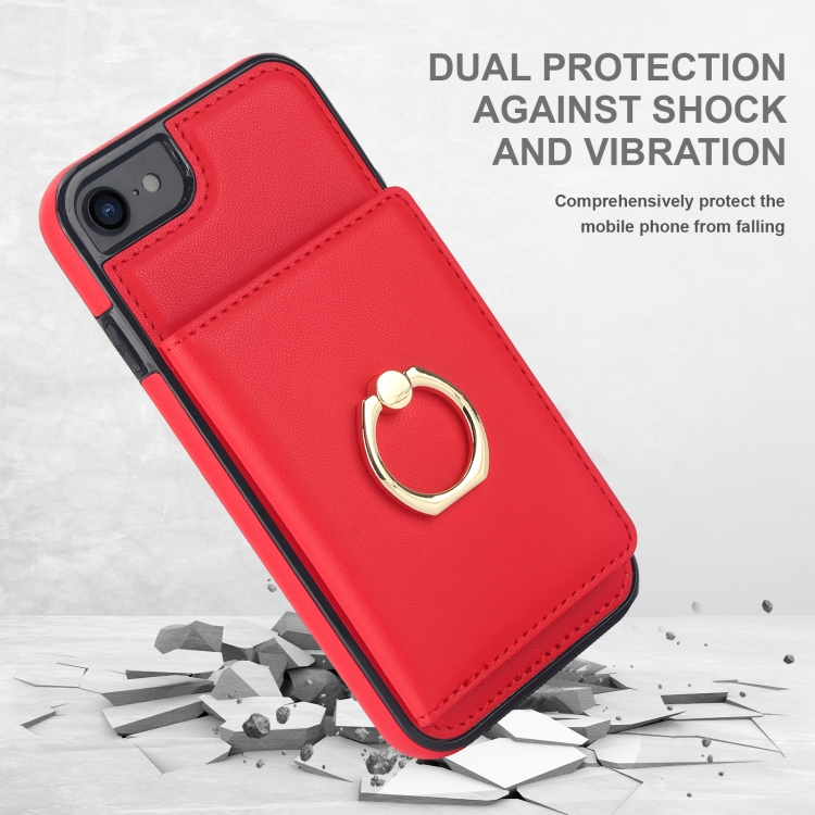 For iPhone SE 2022/SE 2020/6/7/8 RFID Anti-theft Card Ring Holder Phone Case(Red) For iPhone SE 2022/SE 2020/6/7/8 RFID Anti-theft Card Ring Holder Phone Case(Red)