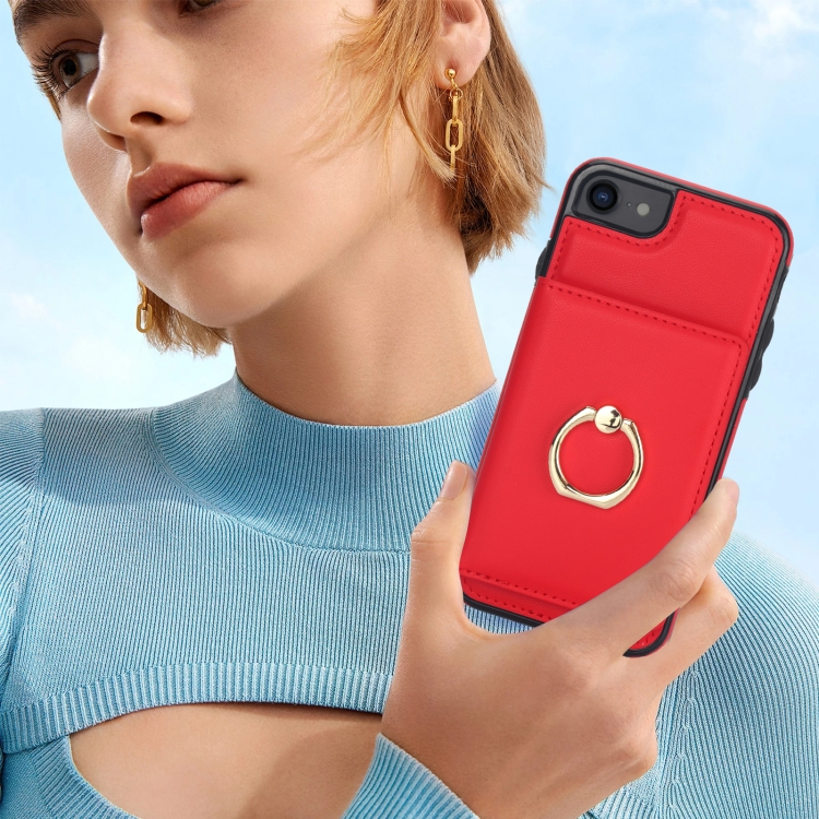 For iPhone SE 2022/SE 2020/6/7/8 RFID Anti-theft Card Ring Holder Phone Case(Red) For iPhone SE 2022/SE 2020/6/7/8 RFID Anti-theft Card Ring Holder Phone Case(Red)