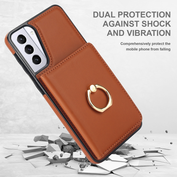 For Samsung Galaxy S21 5G RFID Anti-theft Card Ring Holder Phone Case(Brown) For Samsung Galaxy S21 5G RFID Anti-theft Card Ring Holder Phone Case(Brown)