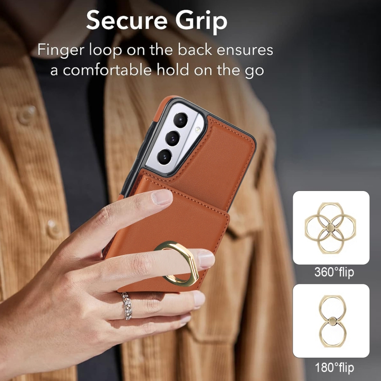 For Samsung Galaxy S21 5G RFID Anti-theft Card Ring Holder Phone Case(Brown) For Samsung Galaxy S21 5G RFID Anti-theft Card Ring Holder Phone Case(Brown)