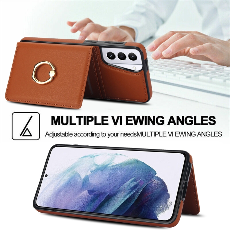 For Samsung Galaxy S21 5G RFID Anti-theft Card Ring Holder Phone Case(Brown) For Samsung Galaxy S21 5G RFID Anti-theft Card Ring Holder Phone Case(Brown)