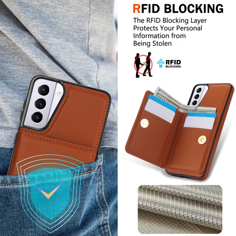 For Samsung Galaxy S21 5G RFID Anti-theft Card Ring Holder Phone Case(Brown) For Samsung Galaxy S21 5G RFID Anti-theft Card Ring Holder Phone Case(Brown)