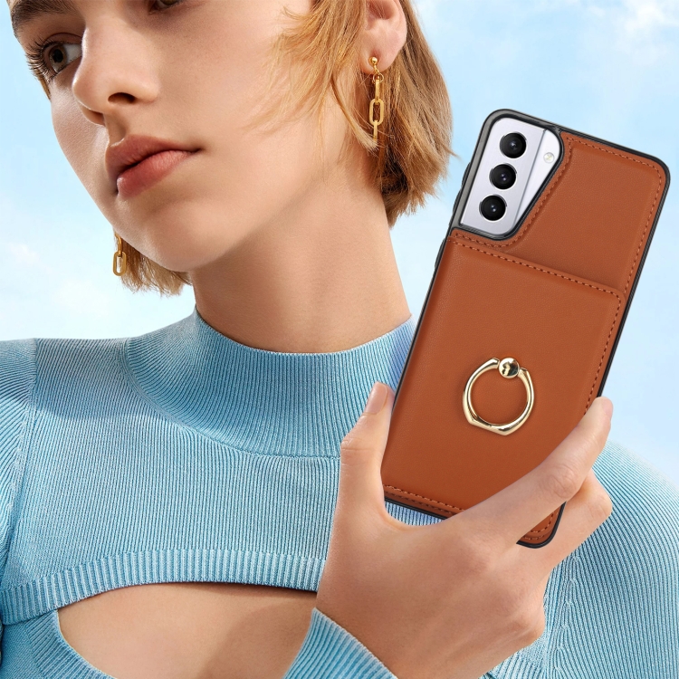 For Samsung Galaxy S21 5G RFID Anti-theft Card Ring Holder Phone Case(Brown) For Samsung Galaxy S21 5G RFID Anti-theft Card Ring Holder Phone Case(Brown)
