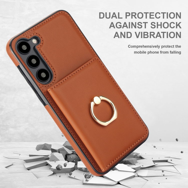 For Samsung Galaxy S22 5G RFID Anti-theft Card Ring Holder Phone Case(Brown) For Samsung Galaxy S22 5G RFID Anti-theft Card Ring Holder Phone Case(Brown)