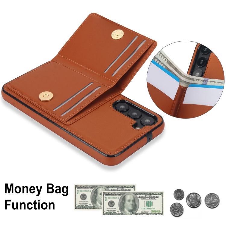 For Samsung Galaxy S23+ 5G RFID Anti-theft Card Ring Holder Phone Case(Brown) For Samsung Galaxy S23+ 5G RFID Anti-theft Card Ring Holder Phone Case(Brown)