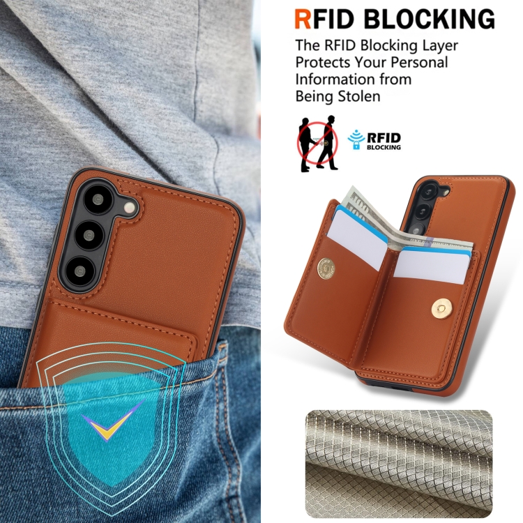 For Samsung Galaxy S23+ 5G RFID Anti-theft Card Ring Holder Phone Case(Brown) For Samsung Galaxy S23+ 5G RFID Anti-theft Card Ring Holder Phone Case(Brown)