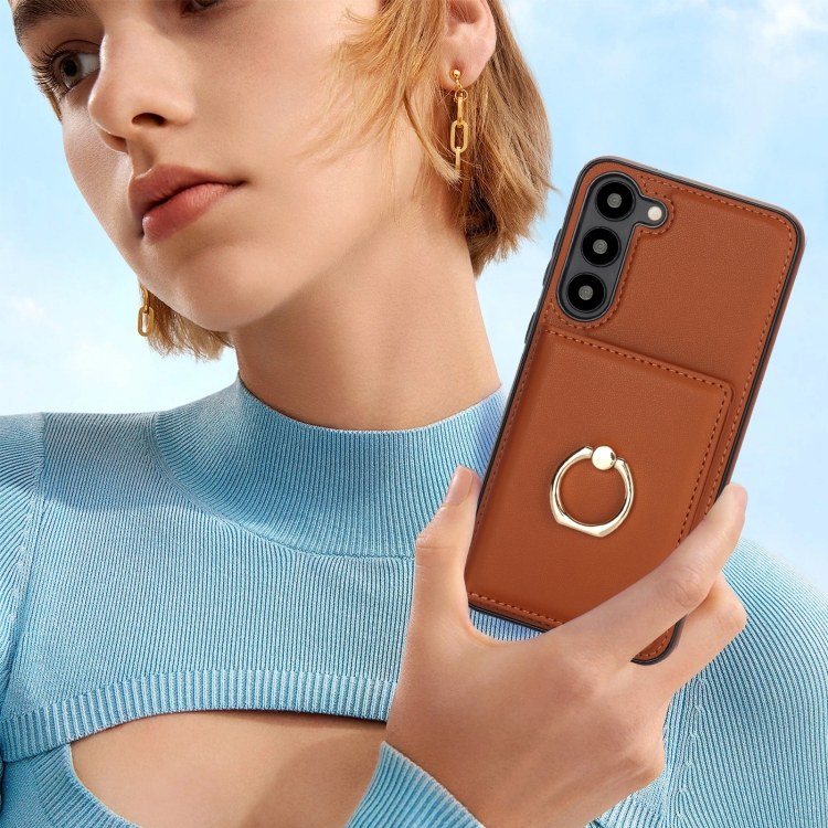 For Samsung Galaxy S23+ 5G RFID Anti-theft Card Ring Holder Phone Case(Brown) For Samsung Galaxy S23+ 5G RFID Anti-theft Card Ring Holder Phone Case(Brown)