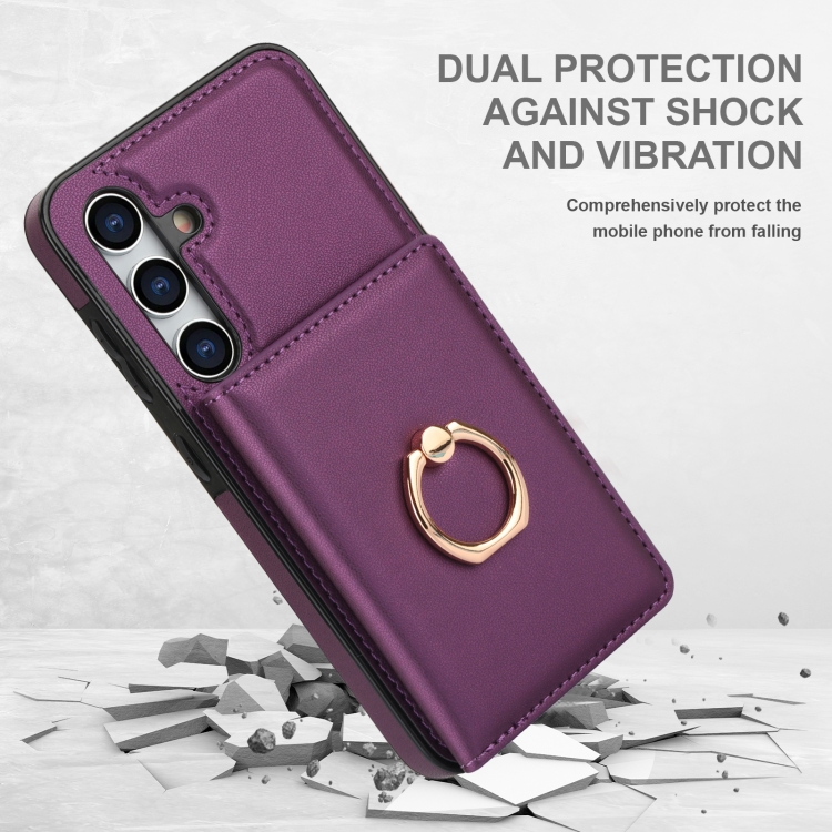 For Samsung Galaxy S24 5G RFID Anti-theft Card Ring Holder Phone Case(Dark Purple) For Samsung Galaxy S24 5G RFID Anti-theft Card Ring Holder Phone Case(Dark Purple)