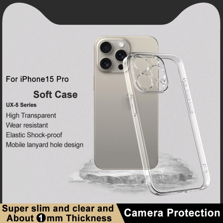 For iPhone 15 Pro IMAK UX-5 Series Transparent TPU Phone Case For iPhone 15 Pro IMAK UX-5 Series Transparent TPU Phone Case