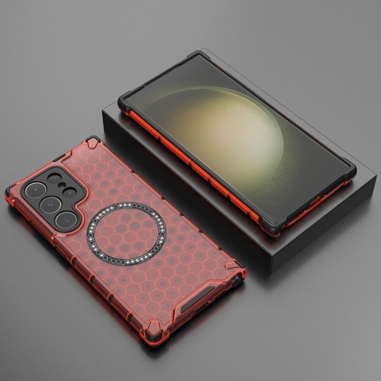 For Samsung Galaxy S24 Ultra 5G Honeycomb Magnetic Ring Shockproof Phone Case(Red) For Samsung Galaxy S24 Ultra 5G Honeycomb Magnetic Ring Shockproof Phone Case(Red)