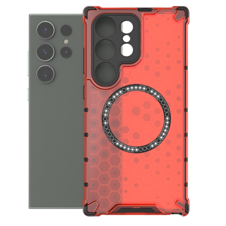 For Samsung Galaxy S24 Ultra 5G Honeycomb Magnetic Ring Shockproof Phone Case(Red) For Samsung Galaxy S24 Ultra 5G Honeycomb Magnetic Ring Shockproof Phone Case(Red)