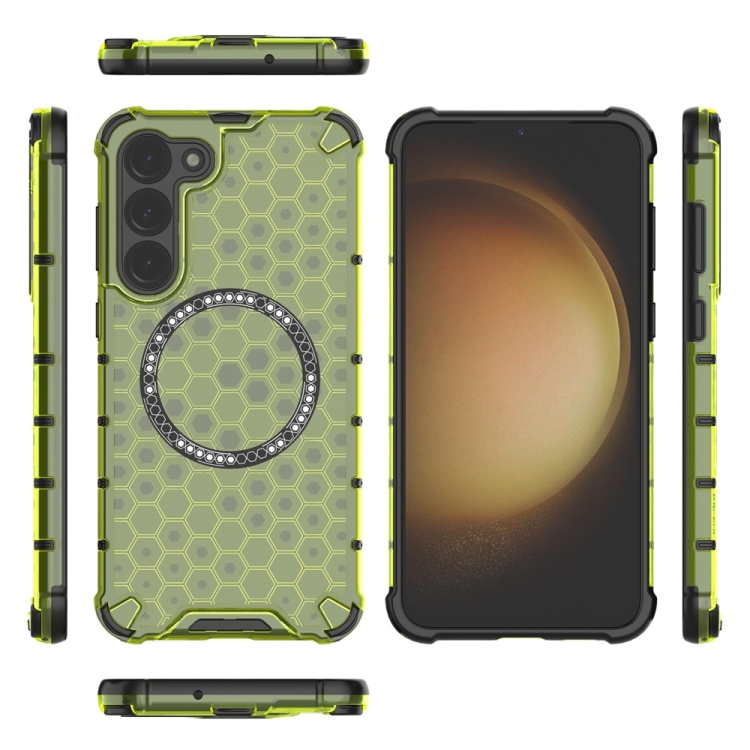 For Samsung Galaxy S23+ 5G Honeycomb Magnetic Ring Shockproof Phone Case(Green)