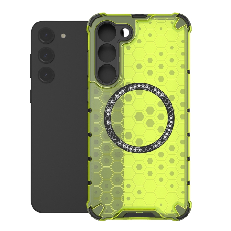 For Samsung Galaxy S23+ 5G Honeycomb Magnetic Ring Shockproof Phone Case(Green)