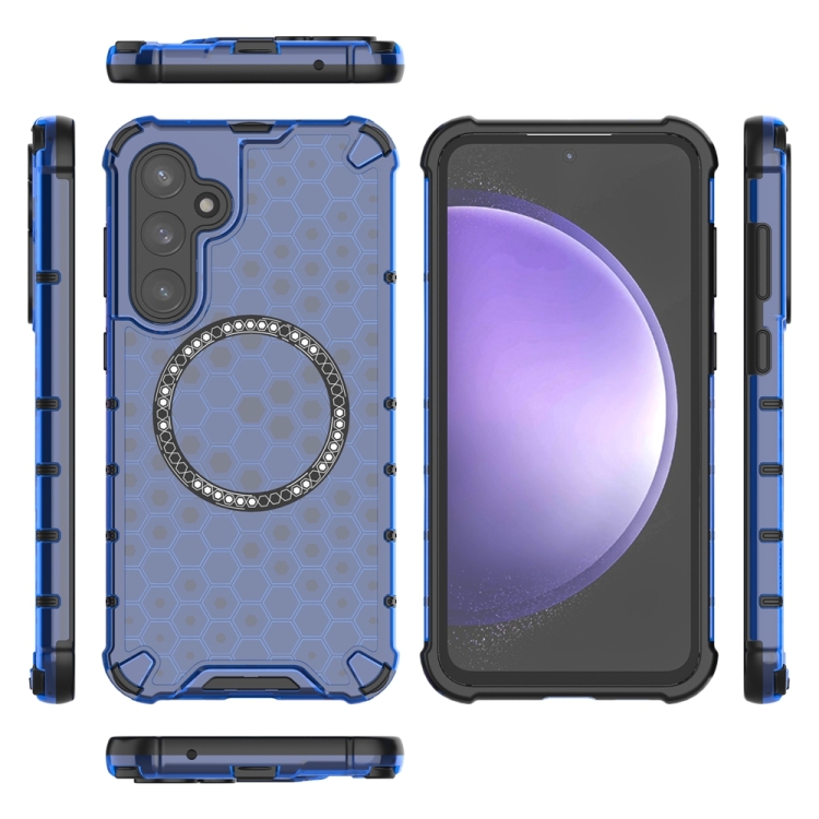 For Samsung Galaxy S23 FE 5G Honeycomb Magnetic Ring Shockproof Phone Case(Blue) For Samsung Galaxy S23 FE 5G Honeycomb Magnetic Ring Shockproof Phone Case(Blue)