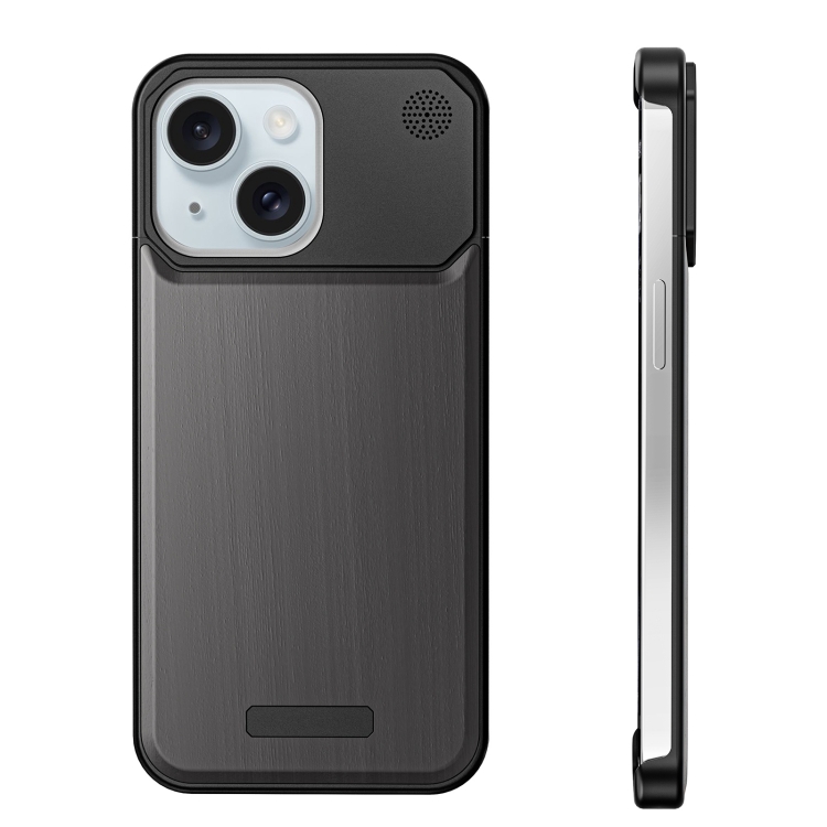 For iPhone 15 Aluminum Alloy Aromatherapy Wood Grain Phone Case(Black) For iPhone 15 Aluminum Alloy Aromatherapy Wood Grain Phone Case(Black)