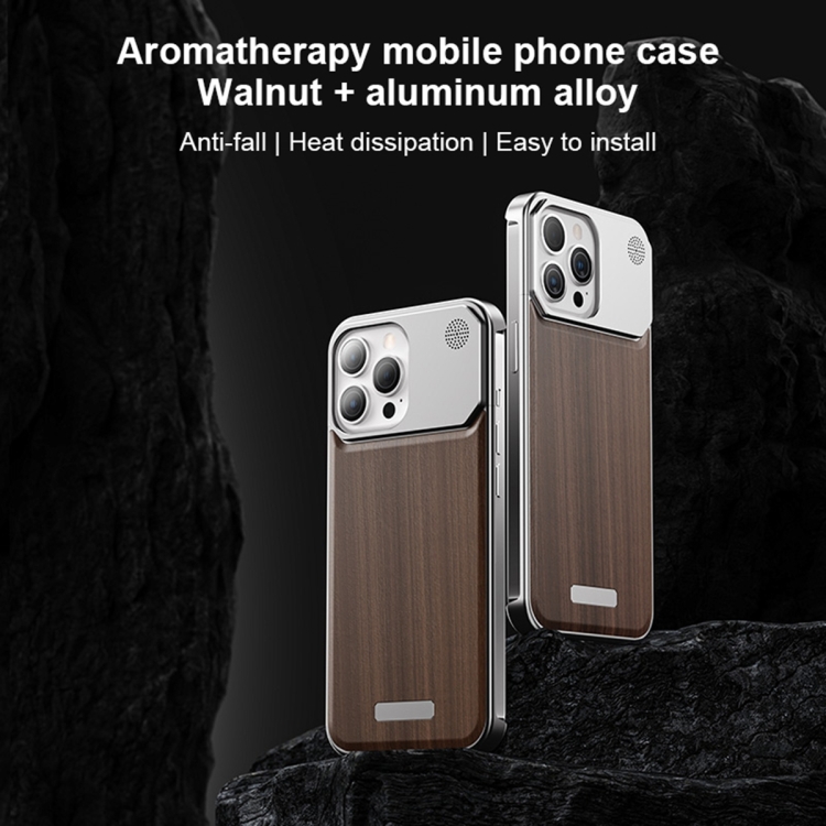 For iPhone 13 Aluminum Alloy Aromatherapy Wood Grain Phone Case(Black) For iPhone 13 Aluminum Alloy Aromatherapy Wood Grain Phone Case(Black)