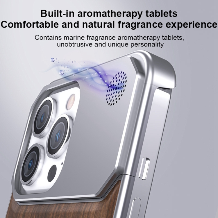 For iPhone 13 Aluminum Alloy Aromatherapy Wood Grain Phone Case(Black) For iPhone 13 Aluminum Alloy Aromatherapy Wood Grain Phone Case(Black)