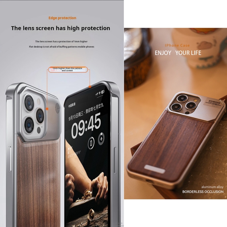 For iPhone 13 Aluminum Alloy Aromatherapy Wood Grain Phone Case(Black) For iPhone 13 Aluminum Alloy Aromatherapy Wood Grain Phone Case(Black)