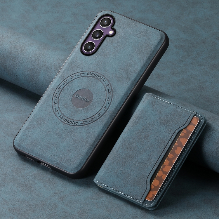 For Samsung Galaxy S24 5G Denior D13 Retro Texture Leather MagSafe Card Bag Phone Case(Blue) For Samsung Galaxy S24 5G Denior D13 Retro Texture Leather MagSafe Card Bag Phone Case(Blue)