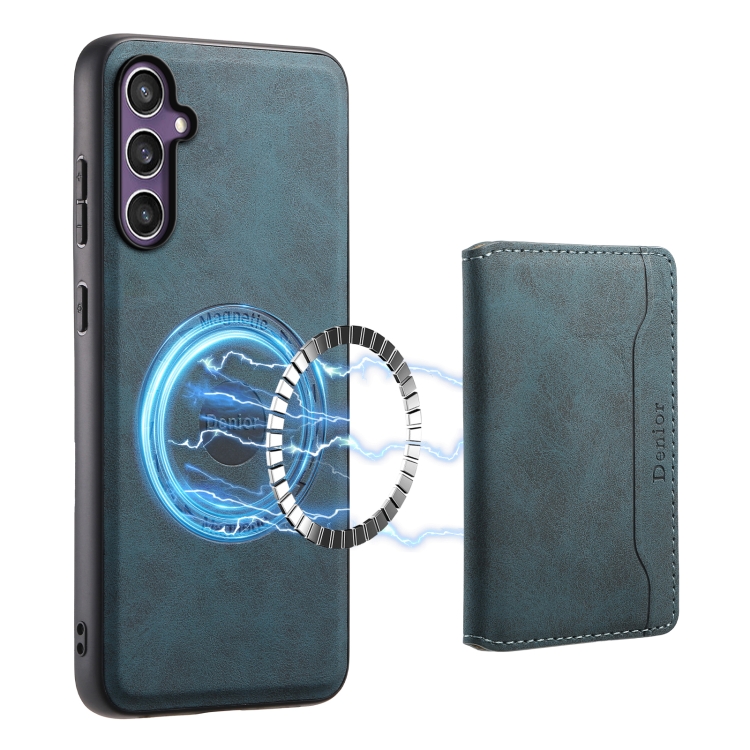 For Samsung Galaxy S24 5G Denior D13 Retro Texture Leather MagSafe Card Bag Phone Case(Blue) For Samsung Galaxy S24 5G Denior D13 Retro Texture Leather MagSafe Card Bag Phone Case(Blue)