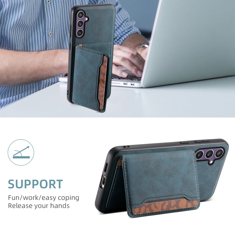 For Samsung Galaxy S24 5G Denior D13 Retro Texture Leather MagSafe Card Bag Phone Case(Blue) For Samsung Galaxy S24 5G Denior D13 Retro Texture Leather MagSafe Card Bag Phone Case(Blue)