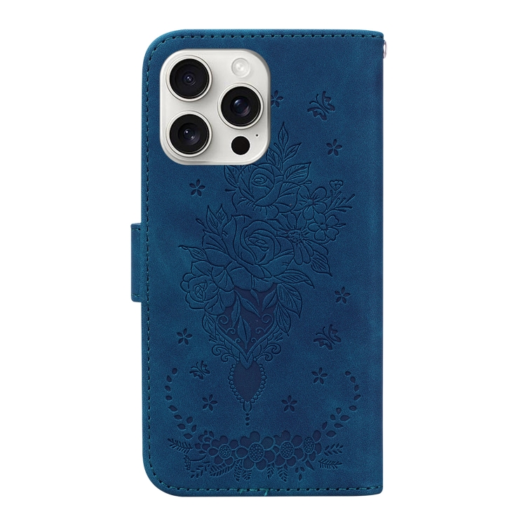 For iPhone 16 Pro Butterfly Rose Embossed Leather Phone Case(Blue) For iPhone 16 Pro Butterfly Rose Embossed Leather Phone Case(Blue)