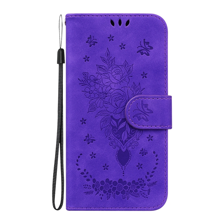 For iPhone 16 Butterfly Rose Embossed Leather Phone Case(Purple) For iPhone 16 Butterfly Rose Embossed Leather Phone Case(Purple)