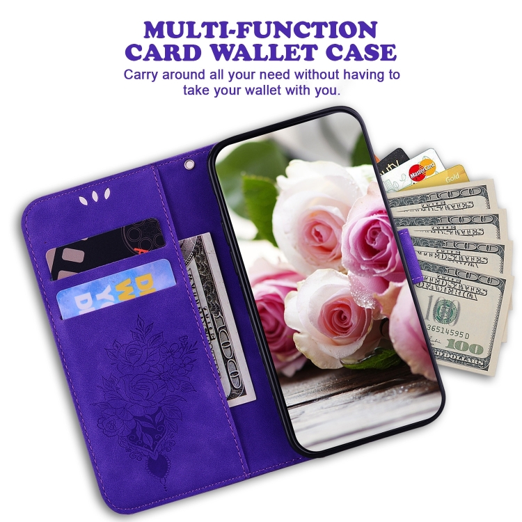 For iPhone 16 Butterfly Rose Embossed Leather Phone Case(Purple) For iPhone 16 Butterfly Rose Embossed Leather Phone Case(Purple)