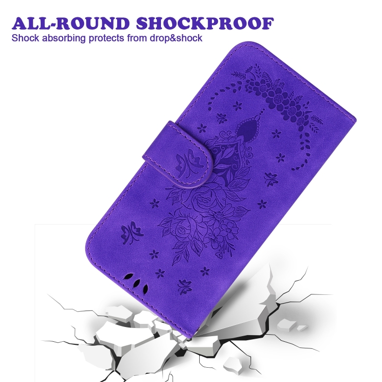 For iPhone 16 Butterfly Rose Embossed Leather Phone Case(Purple) For iPhone 16 Butterfly Rose Embossed Leather Phone Case(Purple)
