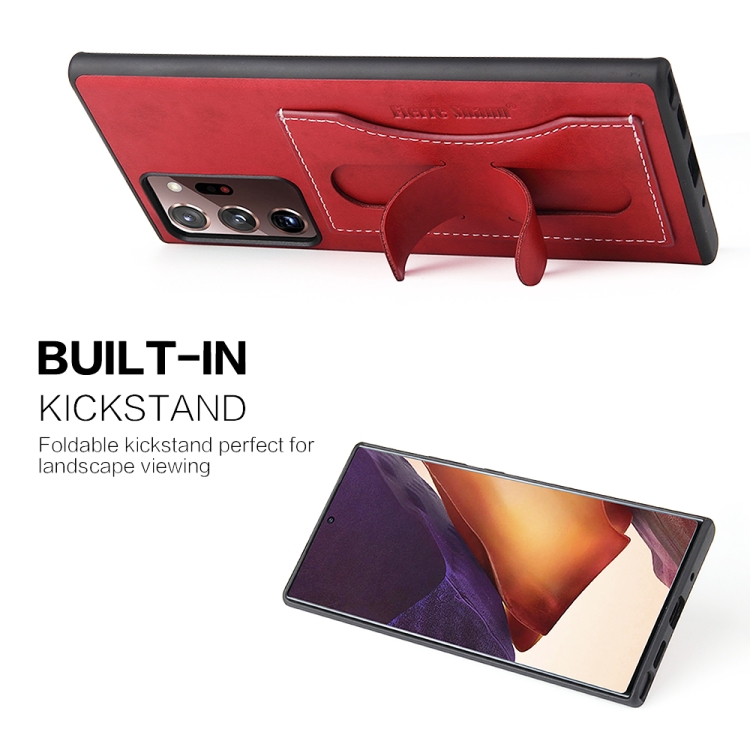 For Samsung Galaxy Note20 Fierre Shann Full Coverage Protective Leather Case with Holder & Card Slot(Red) For Samsung Galaxy Note20 Fierre Shann Full Coverage Protective Leather Case with Holder & Card Slot(Red)